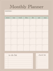 Vector monthly planner with to do and check lists