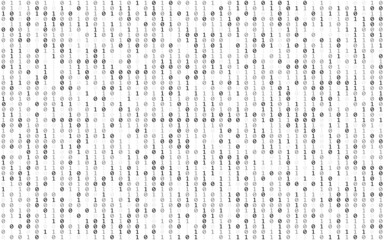 Binary code white. Matrix background with falling numbers. Abstract falling digits. Data stream on white backdrop. Zero and one numbers. Vector illustration