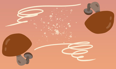 Raster illustration of mushrooms in brown and orange colors. A postcard with boletus. It can be suitable for backgrounds, postcards,greetings, advertising, banners, prints.