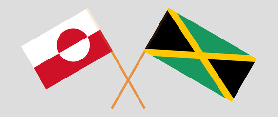 Crossed flags of Greenland and Jamaica. Official colors. Correct proportion