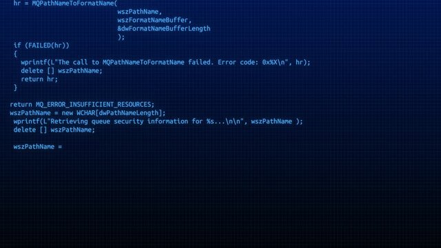 3D Hacking code data flow stream on blue Computer screen Animation. Network security, programming, development, cyber encryption with blockchain and crypto concept. Encrypted typing coding.