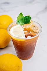 Refreshing tonic with ice and a slice of lemon.