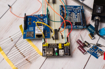 electronic components, condensators, arduino, doard, 