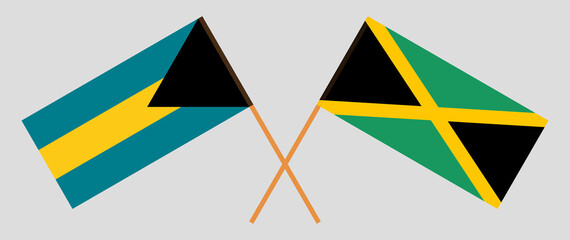 Crossed flags of the Bahamas and Jamaica. Official colors. Correct proportion