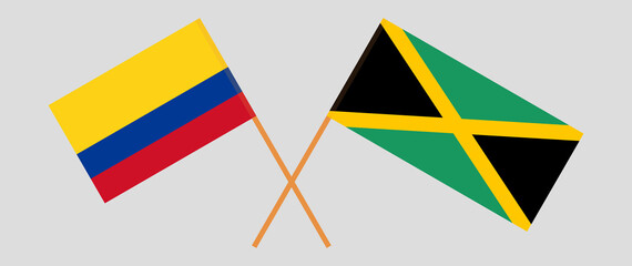 Crossed flags of Colombia and Jamaica. Official colors. Correct proportion