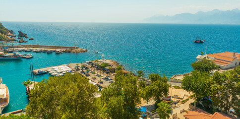 ANTALYA, TURKEY: Top view of the old Harbor in Antalya on a sunny summer day.