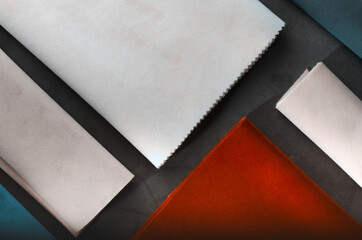 Bright collection of colorful velour textile samples.