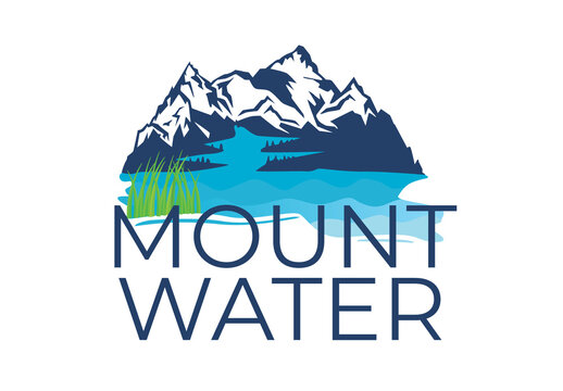Water Logo with Mountain and Blue Ocean