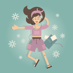 Woman rest. The girl lies in the clearing. Vector image. Concept.