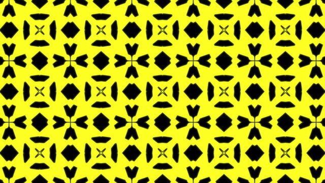Abstract yellow geometric seamless pattern background. Abstract Stripes Kaleidoscope Loop. Fast Psychedelic Colorful Kaleidoscope VJ background. Disco Abstract Motion Background. Kaleidoscope effect