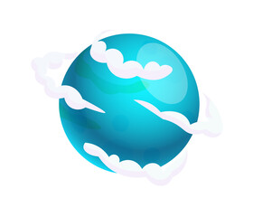 Blue Earth or Venus planet in smoke cloud isolated on white