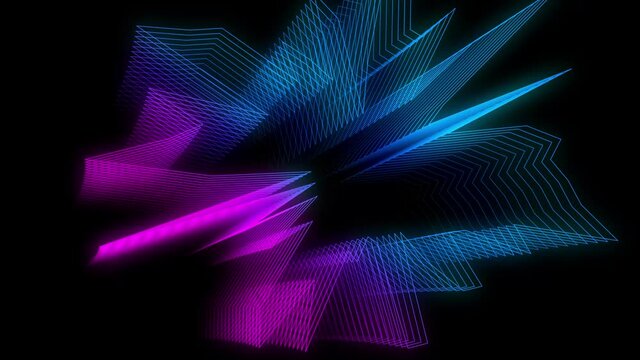 Abstract seamless loop of 3D animation neon geometric. VJ looping 3D background. Retro style. Futuristic technology abstract background. Network, big data, data center, server, vj, internet, speed