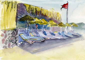 sketch of the relax zone sea in watercolor