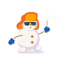 Stylish funny snowman sparkler isolated on white background