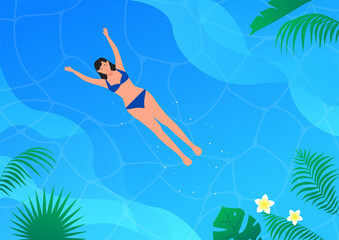 A woman swimming in the tropical sea.