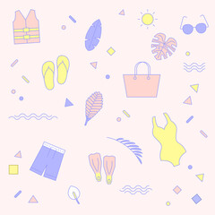 Vector illustration of tropical patterns in pastel colors.