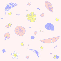 Vector illustration of tropical patterns in pastel colors.