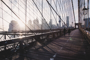 Brooklyn bridge at sunset, New York City.