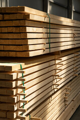 Wooden planks. Wood for air drying timber stack.  Hardware store or construction site