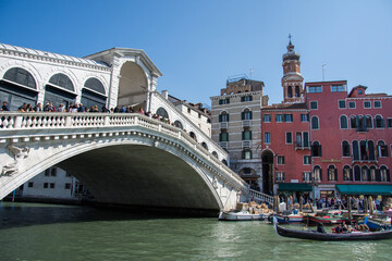 Fototapeta na wymiar Venice,The Rialto Bridge , Ponte di Rialto buildings near the canal, Italy, march ,2019