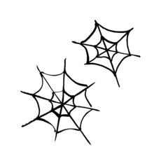 Vector image of a spider web on the theme of Halloween. Black on a white background. Brush strokes. Hand drawing