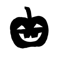 Vector image of a pumpkin lantern for Halloween.
Black on a white background. Brush strokes. Hand drawing