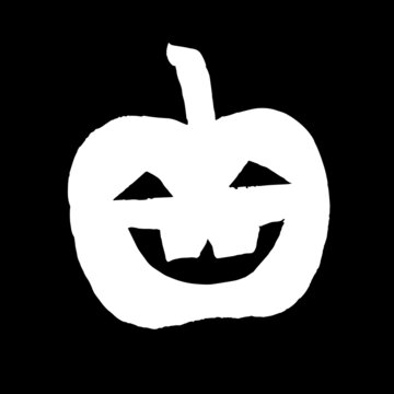 Vector image of a pumpkin lantern for Halloween.
White on a black background. Brush strokes. Hand drawing