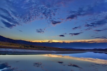Sunset at The California Aqueduct With Mountain Background 