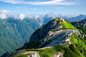 Naklejka na ściany i meble 燕岳から眺める北燕岳とアルプス山脈