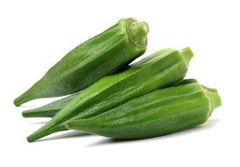 Fresh young okra isolated on white background