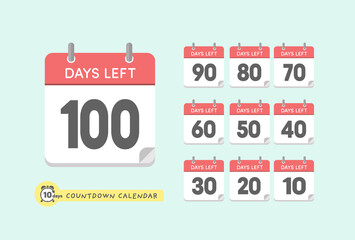 カウントダウン日めくりカレンダーのアイコンセット（英語版・"DAYS LEFT"あと100日〜）