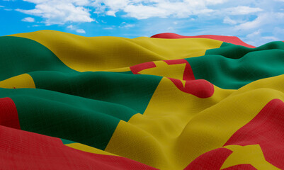 Grenada flag in the wind. Realistic and wavy fabric flag. 3D rendering.