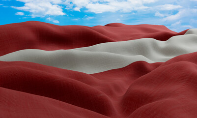 Latvia flag in the wind. Realistic and wavy fabric flag. 3D rendering.