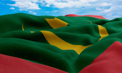 Mauritania flag in the wind. Realistic and wavy fabric flag. 3D rendering.