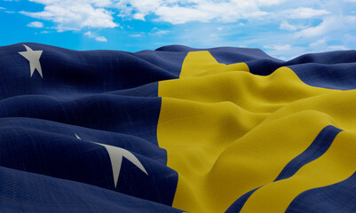 Fototapeta premium Tokelau flag in the wind. Realistic and wavy fabric flag. 3D rendering.
