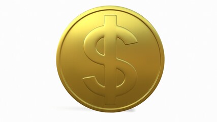 Gold coin with a dollar sign on a white background 3d-rendering