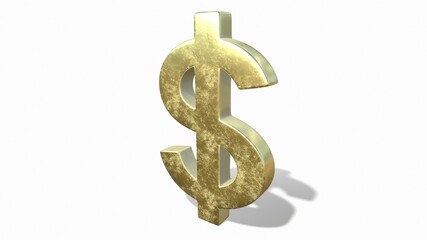 Gold dollar sign on a white background 3d-rendering