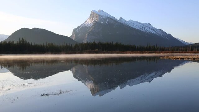 Mt Rundle and sunrise fog - Alberta, Canada
