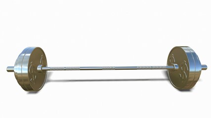 Silver barbell with a dollar sign on a white background 3d-rendering