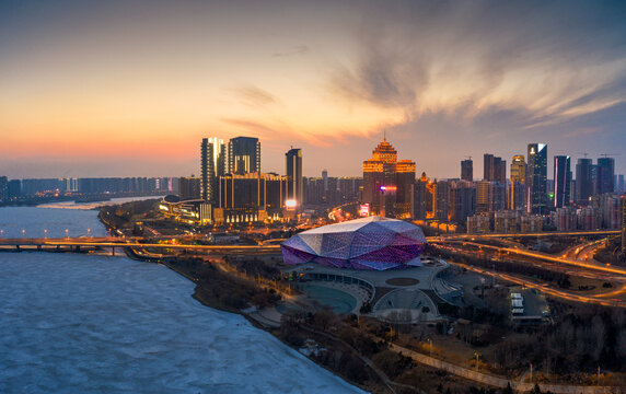 shenyang city skyline at sunset