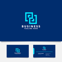 Simple and minimalist bright blue geometric overlapping files logo