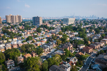 Aerial of Fort Lee New Jersey Showing NYC Skyline