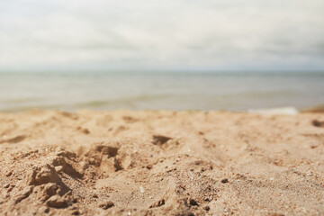 Empty beach sea sand. Ocean tropical beach landscape. Travel background and banner. Summer vacation concept.