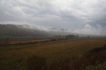 Railroad in fog
