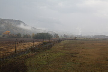 Railroad in fog
