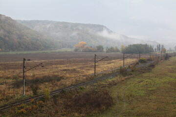 Railroad in fog