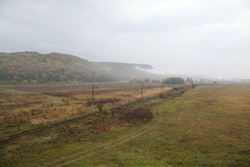 Railroad in fog
