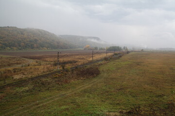 Railroad in fog