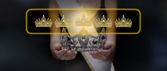 Judge review all Contestants Score online via internet. Miss Beauty Pageant Queen Contest get Gold...