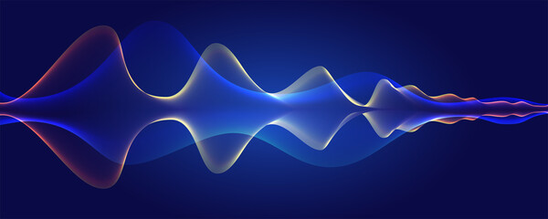 Glowing lines on blue background. Waves blending and glow. Flowing background. Curved wavy abstract pattern. Vector illustration